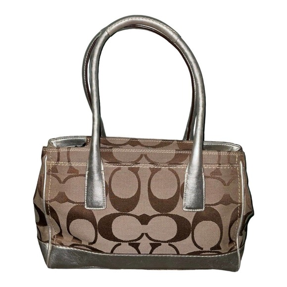 Coach Signature Hampton Madeline Handbag #A0873-11557 Khaki Silver Purse - Picture 2 of 16